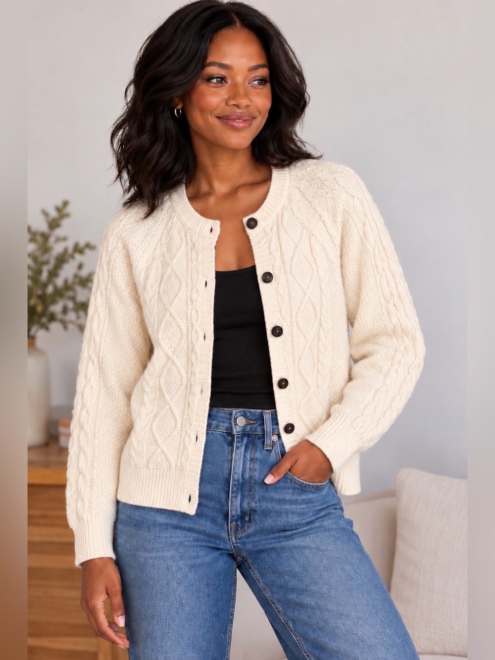 BDG Urban Outfitters Cream Cable Knit Grandpa Cardigan Sweater S Fisherman